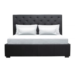 MILES Lit coffre adulte contemporain 160 x 200 cm Tete de lit capitonnée- Simili noir - Sommier inclus