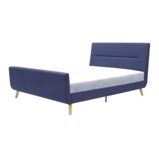 Lit adulte OSCAR - 140 x 190 cm - Tissu - Imitation lin bleu - Sommier
