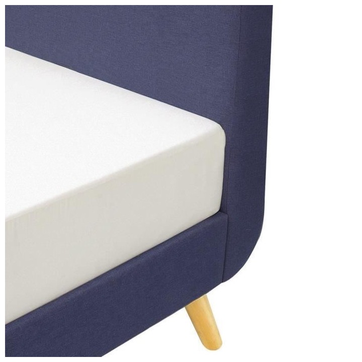 Lit adulte OSCAR - 140 x 190 cm - Tissu - Imitation lin bleu - Sommier