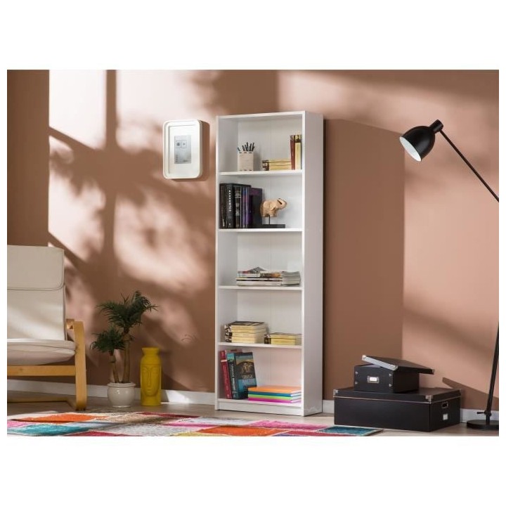 Bibliotheque avec étageres - 4 tablettes - blanc - L 58xP 23xH 170 cm