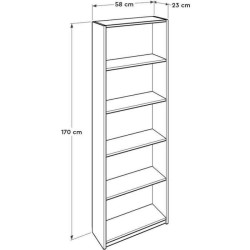 Bibliotheque avec étageres - 4 tablettes - blanc - L 58xP 23xH 170 cm