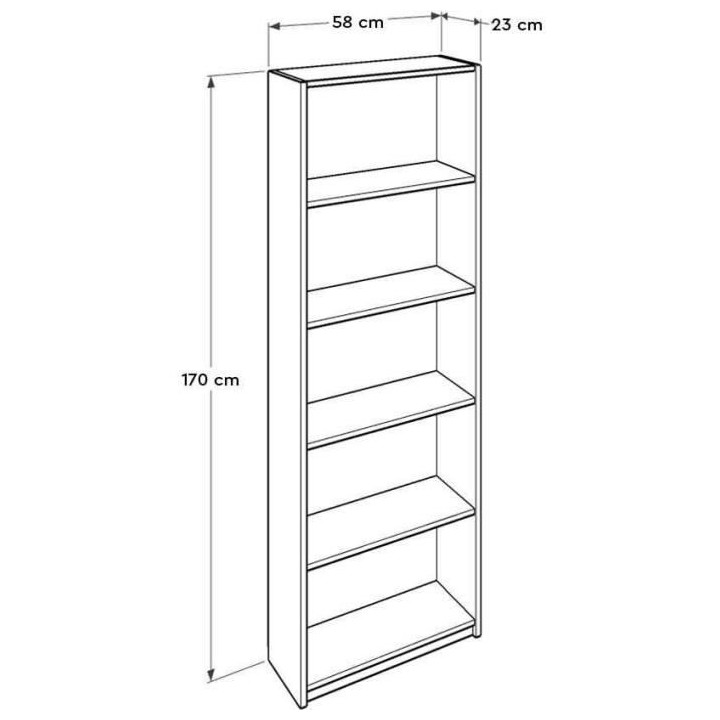 Bibliotheque avec étageres - 4 tablettes - blanc - L 58xP 23xH 170 cm