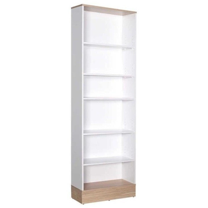Bibliotheque 5 étageres - Style scandinave - Décor blanc et chene cl