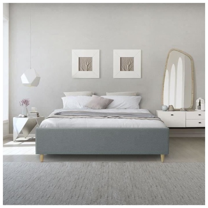 Lit coffre adulte SOLAR - Couchage 160x200 cm - Gris - Sommier a latte