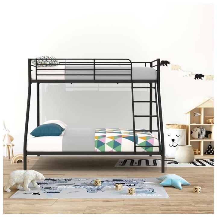 Lits superposés en métal - Noir - Sommiers inclus - 90/140 x 190 cm