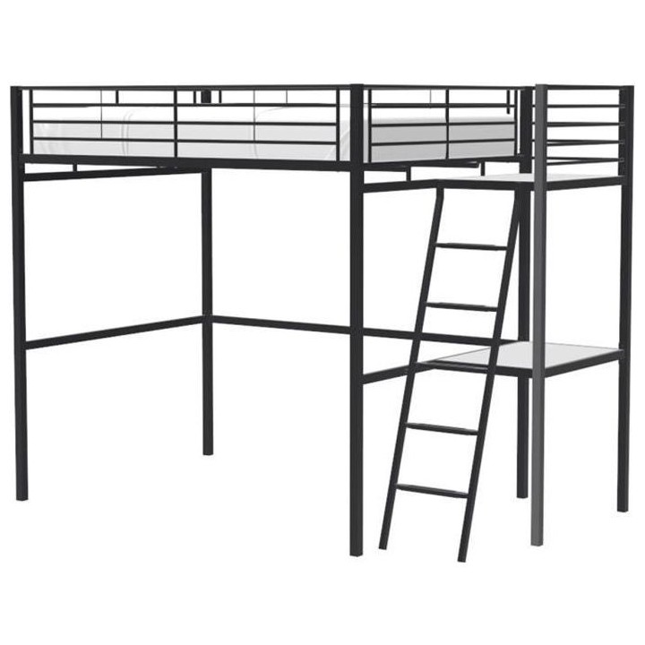 Lit mezzanine avec bureau en métal époxy - Noir - Sommier inclus - 1