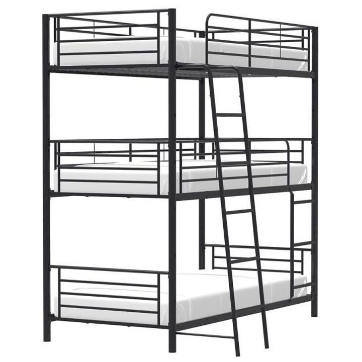 Lits superposés en métal - Noir - Sommiers inclus - 3x90x190 cm - TR