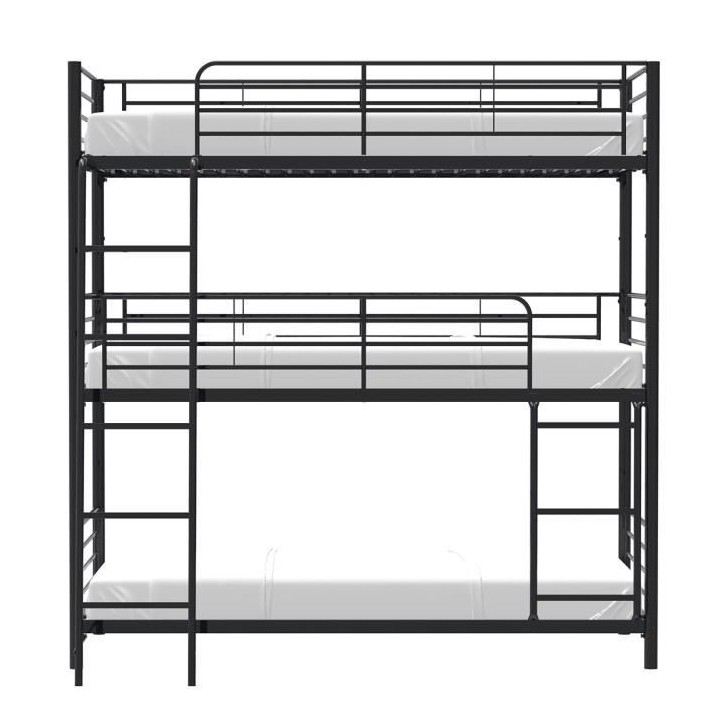Lits superposés en métal - Noir - Sommiers inclus - 3x90x190 cm - TR