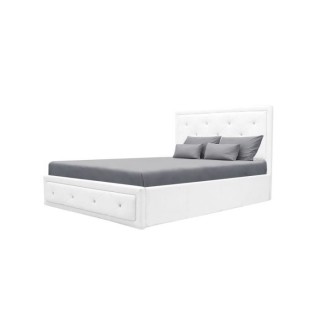 VIRGINIA Lit coffre adulte capitonné 140x190 cm- Simili blanc - Sommi