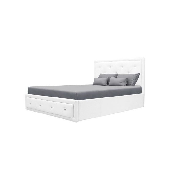 VIRGINIA Lit coffre adulte capitonné 140x190 cm- Simili blanc - Sommi