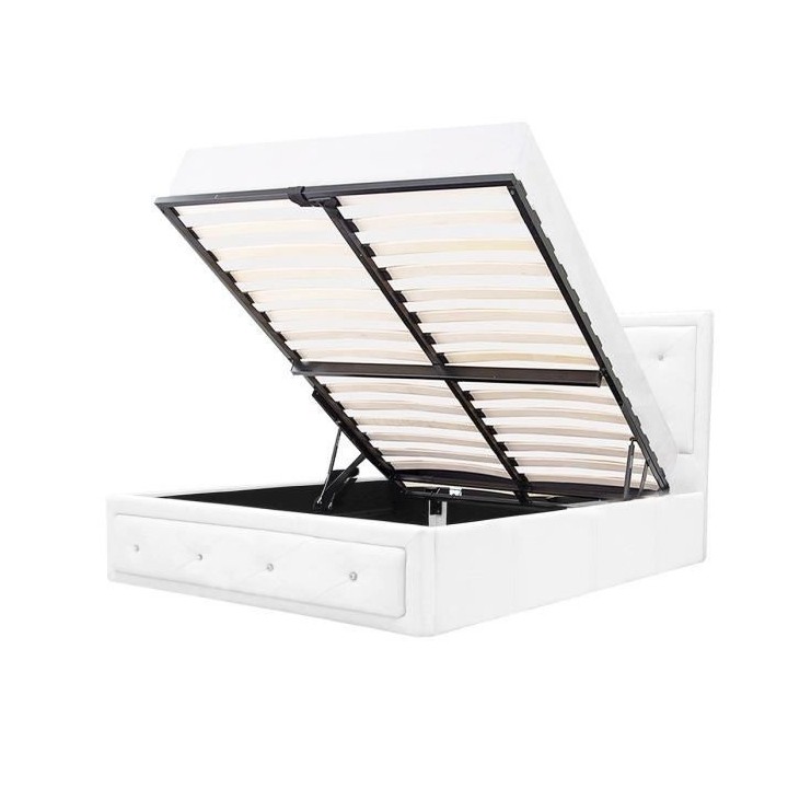 VIRGINIA Lit coffre adulte capitonné 140x190 cm- Simili blanc - Sommi