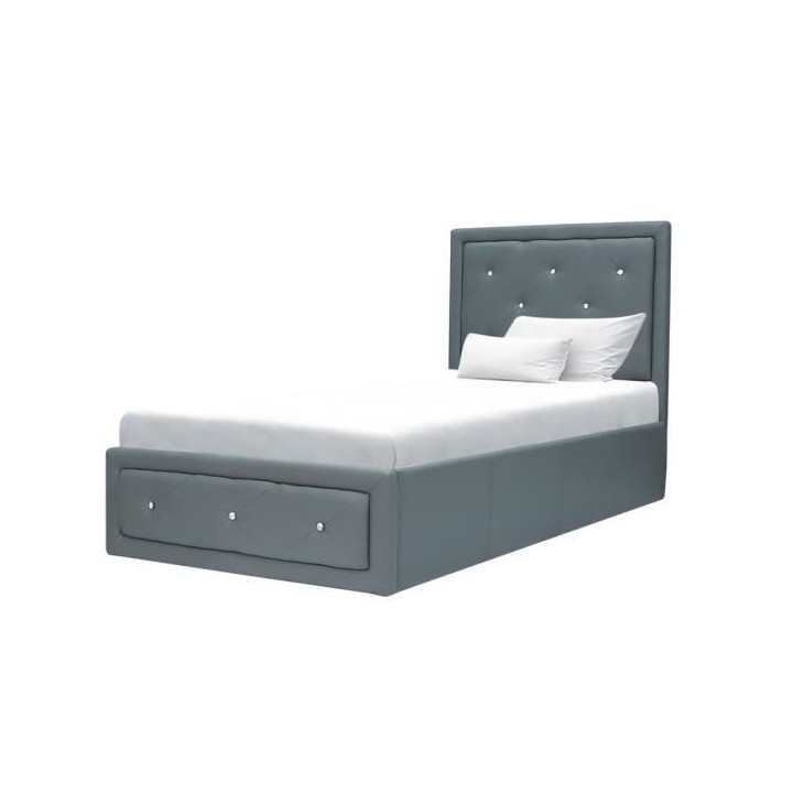 VIRGINIA Lit coffre enfant - 90 x 190 cm - Simili gris - Sommier inclu