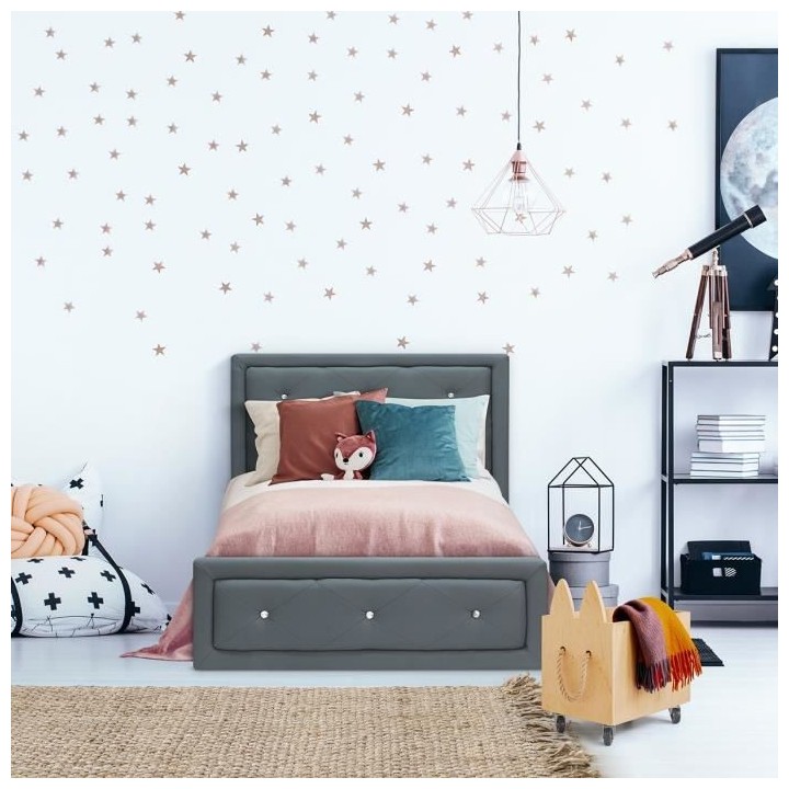 VIRGINIA Lit coffre enfant - 90 x 190 cm - Simili gris - Sommier inclu