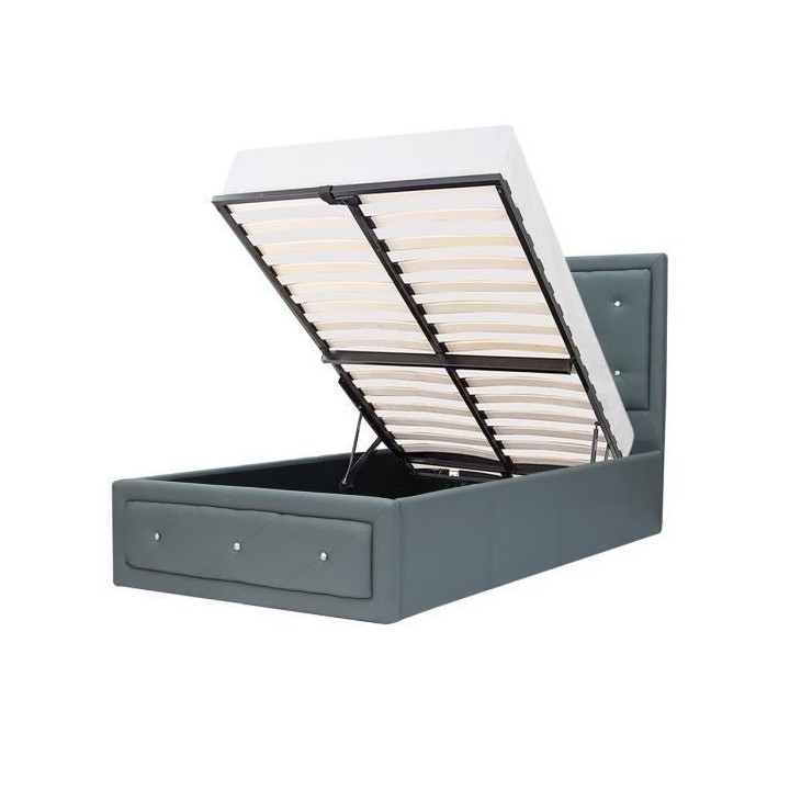 VIRGINIA Lit coffre enfant - 90 x 190 cm - Simili gris - Sommier inclu