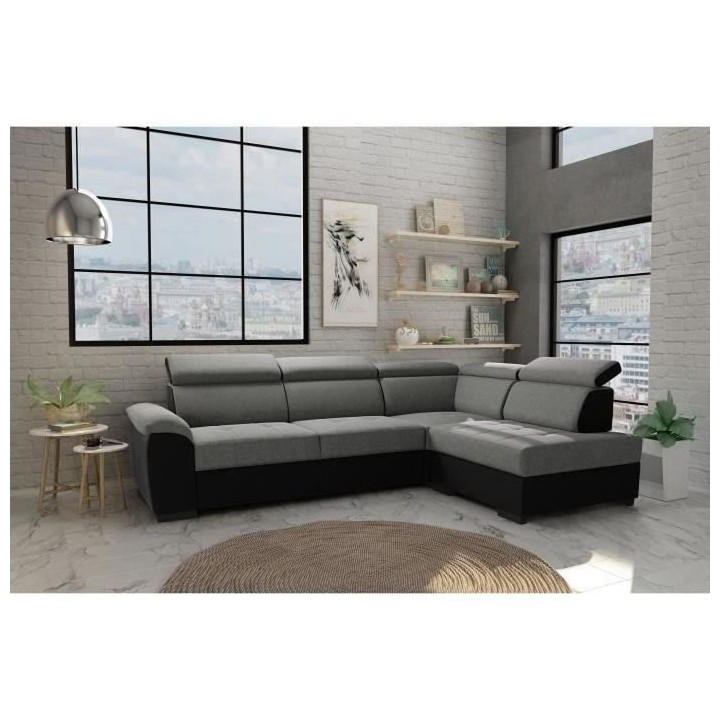 Canapé d'angle réversible convertible 4 places KYLIAN - Tissu Anthra