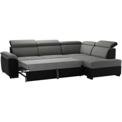 Canapé d'angle réversible convertible 4 places KYLIAN - Tissu Anthracite et gris - Coffre de rangement - L 258 x P 187 x H 77/