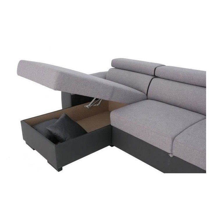 Canapé d'angle convertible réversible KYLIAN - Tétieres + coffre de