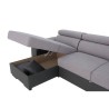 Canapé d'angle convertible réversible KYLIAN - Tétieres + coffre de rangement - Simili et tissu Gris - L 255 x P 158 x H 88 c