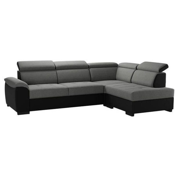 Canapé angle réversible panoramique 4 places KYLIAN - Tissu gris et
