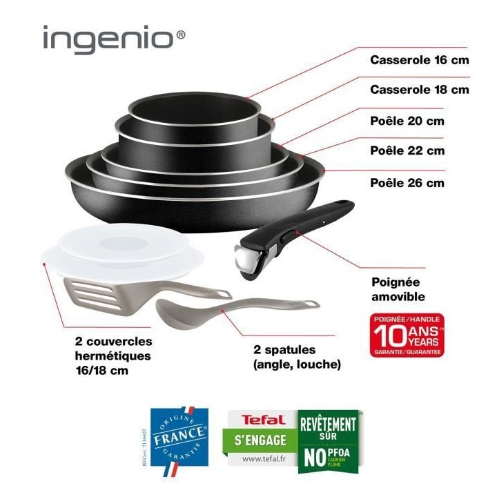 TEFAL L2008902 Ingenio Essential Batterie de cuisine 10p, Poeles, Cass