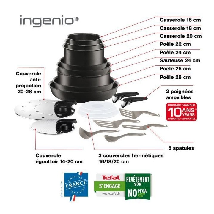 TEFAL L6549802 Ingenio Performance Batterie de cuisine 20p, Revetement
