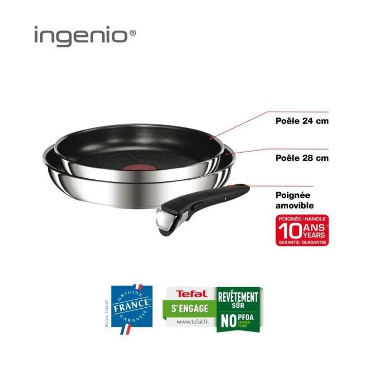 TEFAL L9409202 Ingenio Préférence Set de 2 poeles 24 + 28cm, Poigné