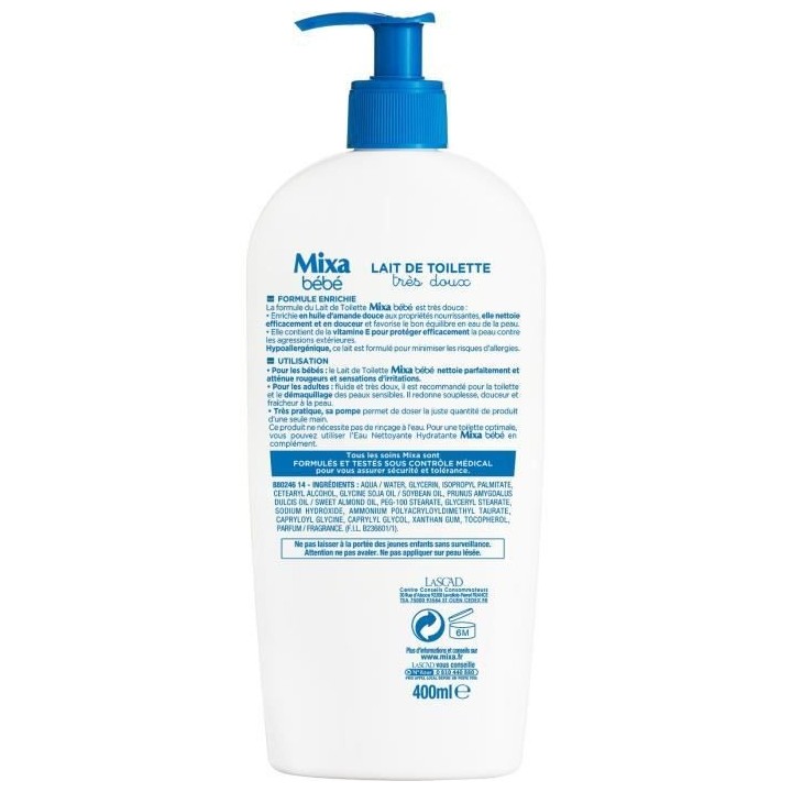 [Lot de 6] MIXA BEBE Lait de toilette tres doux - 400 ml