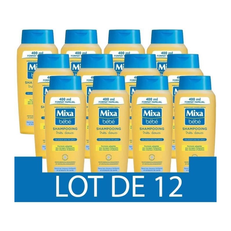 [Lot de 12] Shampooing MIXA BEBE Tres Doux Cheveux fragiles 400 ml