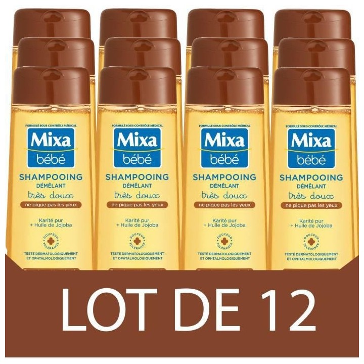 [Lot de 12] Shampoing Mixa Bébé Cheveux secs Démélant Karité pur