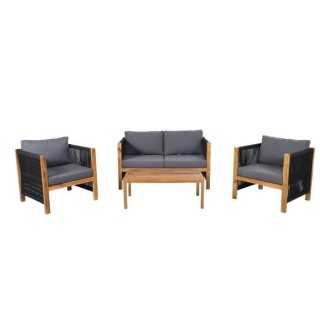 Salon de jardin en bois d'acacia FSC et tissage en corde 4 personnes B