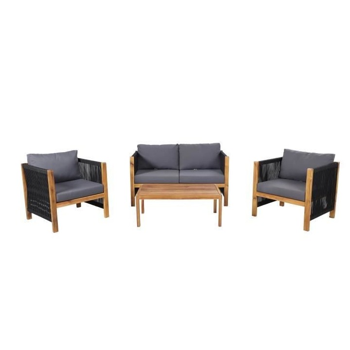 Salon de jardin en bois d'acacia FSC et tissage en corde 4 personnes B