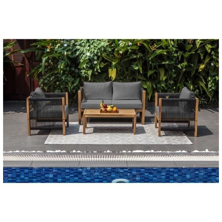 Salon de jardin en bois d'acacia FSC et tissage en corde 4 personnes B