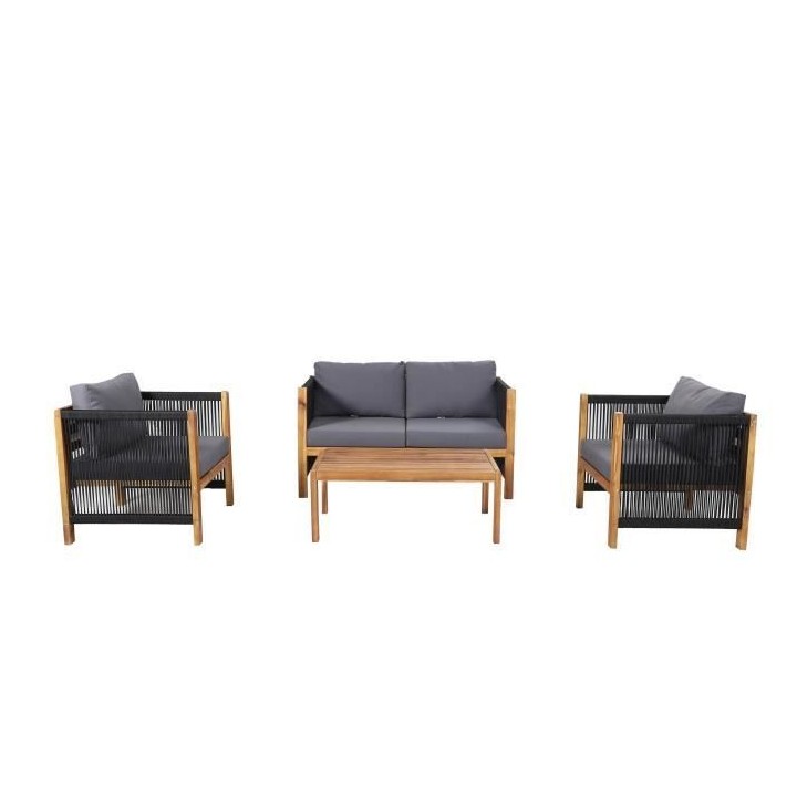 Salon de jardin en bois d'acacia FSC et tissage en corde 4 personnes B