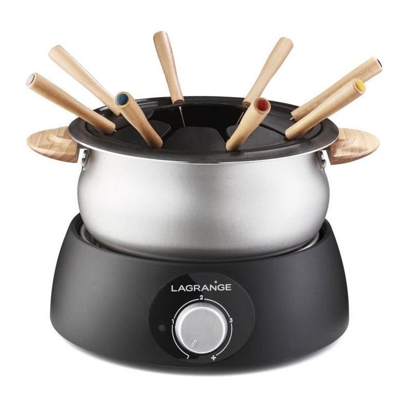 LAGRANGE 349018 Appareil a fondue + 3 ramequins - 900W - 8 fourchettes manche en bois - Socle thermoplastique - Thermostat régl