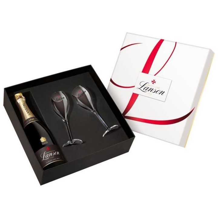 Coffret Champagne Lanson 75 cl + 2 flûtes