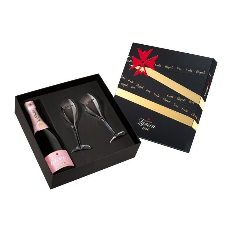 Coffret Champagne Lanson Label Rosé + 2 flûtes