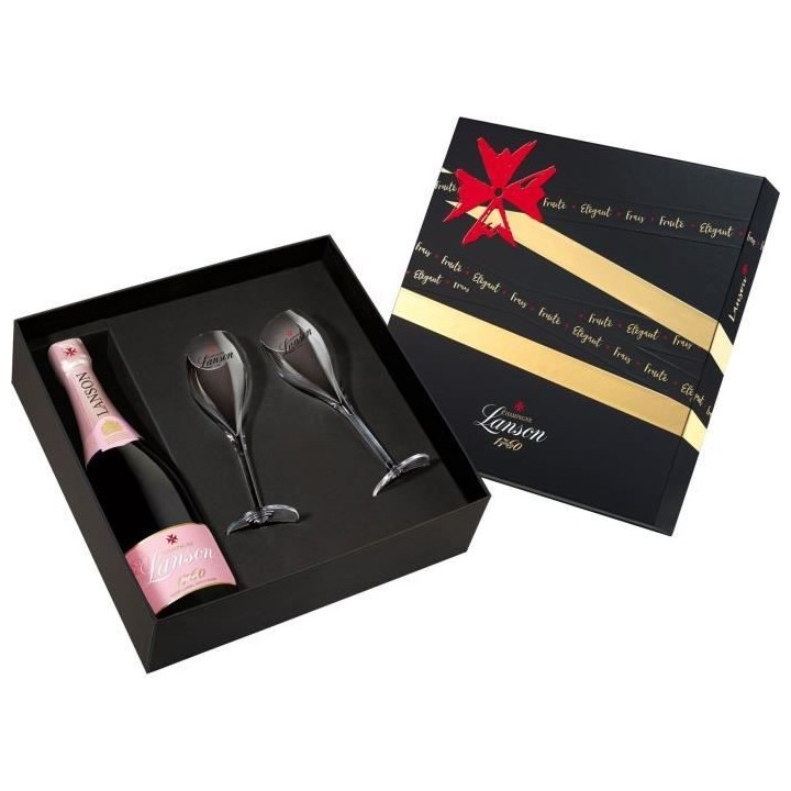 Coffret Champagne Lanson Label Rosé + 2 flûtes