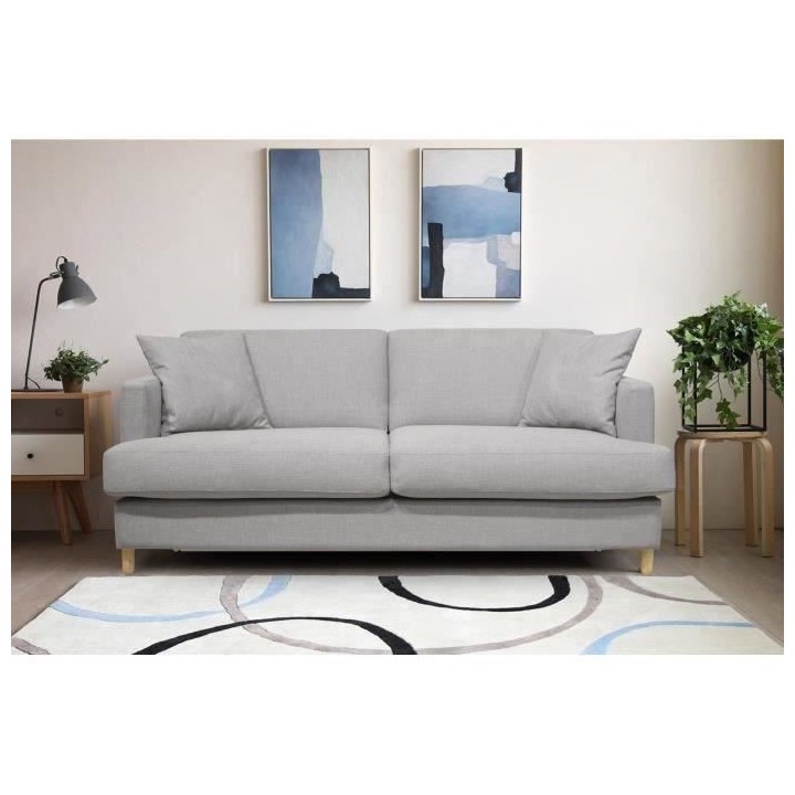 Hexagone - Canapé 3 places convertible - Tissu Gris clair - Couchage