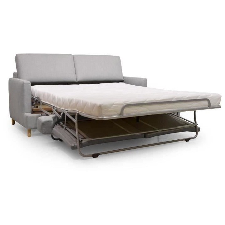 Hexagone - Canapé 3 places convertible - Tissu Gris clair - Couchage