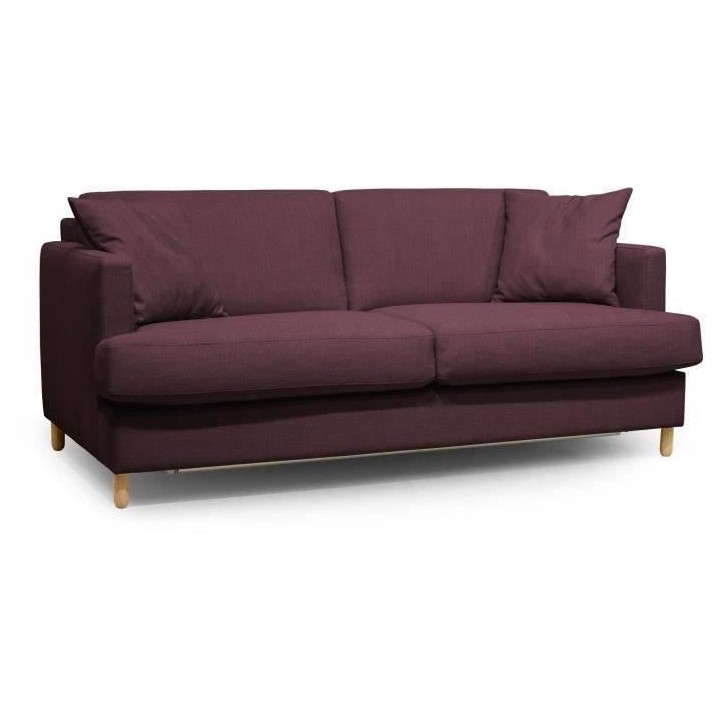 Hexagone - Canapé convertible 3 places - Tissu Lie de vin - Couchage