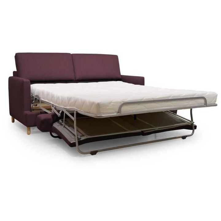 Hexagone - Canapé convertible 3 places - Tissu Lie de vin - Couchage