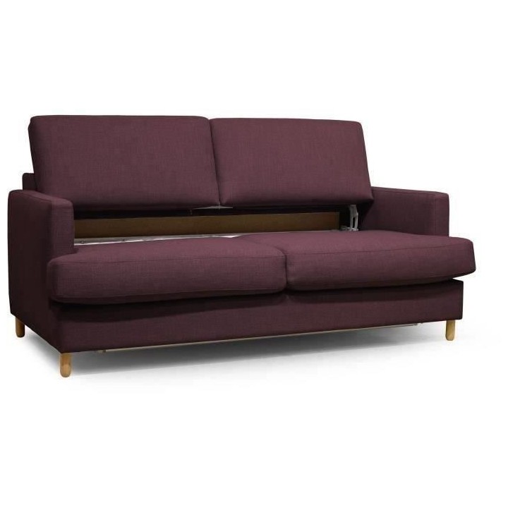 Hexagone - Canapé convertible 3 places - Tissu Lie de vin - Couchage