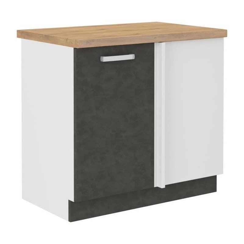 Meuble bas d'angle porte battante avec plan de travail - Gris - L 105 x P 51,6 x H 85 - LASSEN