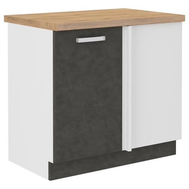 Meuble bas d'angle porte battante avec plan de travail - Gris - L 105