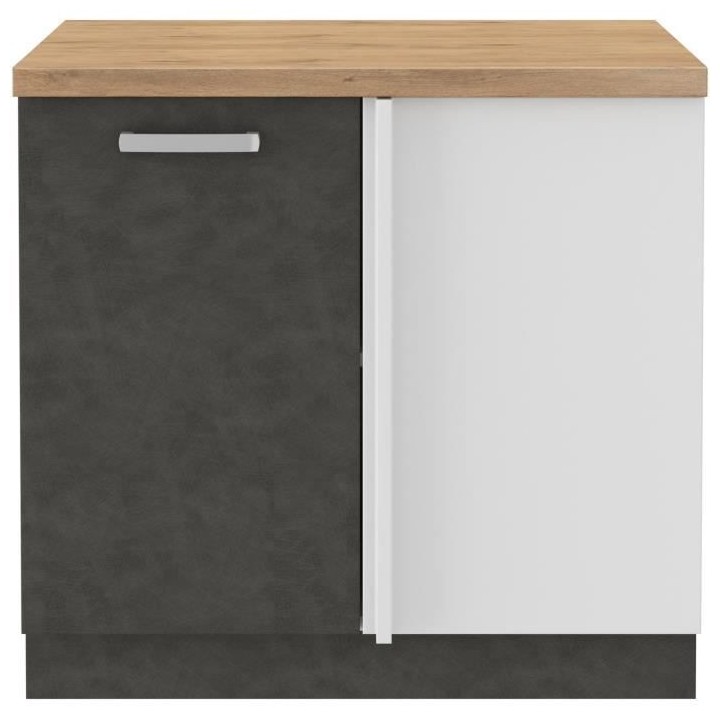 Meuble bas d'angle porte battante avec plan de travail - Gris - L 105
