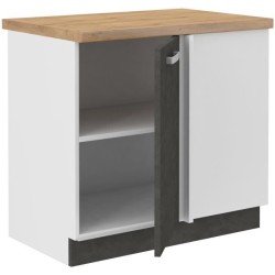 Meuble bas d'angle porte battante avec plan de travail - Gris - L 105 x P 51,6 x H 85 - LASSEN