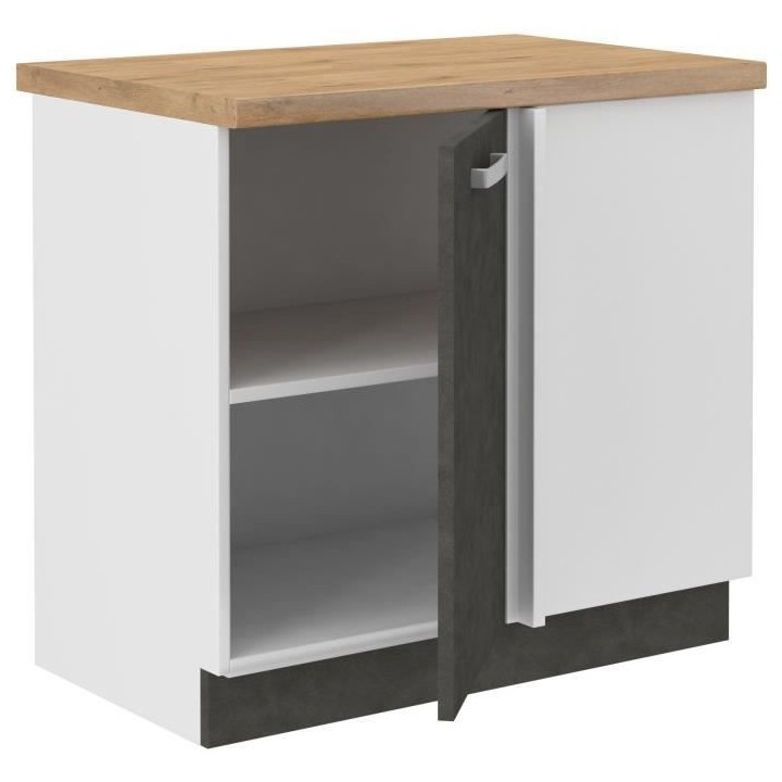 Meuble bas d'angle porte battante avec plan de travail - Gris - L 105