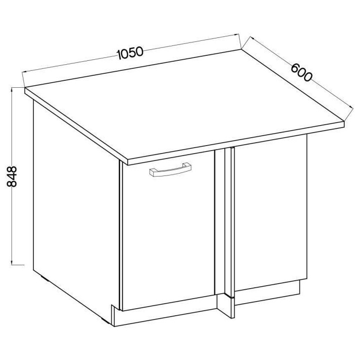 Meuble bas d'angle porte battante avec plan de travail - Gris - L 105