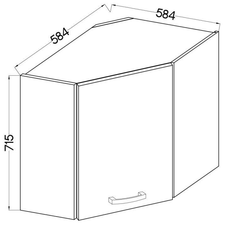 Meuble haut d'angle porte battante - Gris mat - L 58 x P 31,6 x H 72c