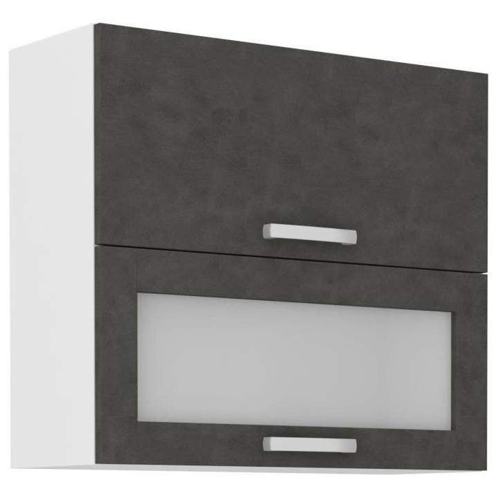 Meuble haut 2 portes basculantes - L 80 x P 31,6 x H 72 - Gris mat - L